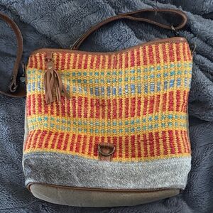 Myra Bag Red and Yellow Woven Shoulder Bag